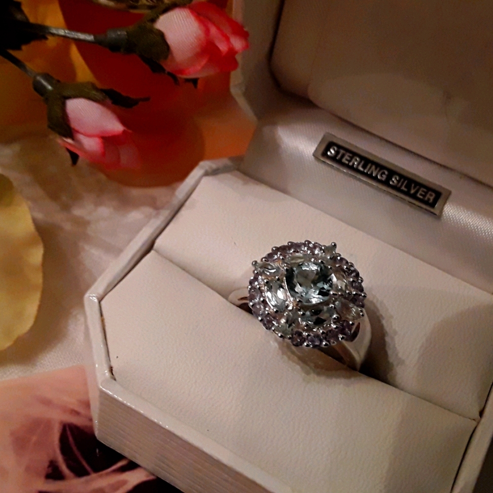 Aquamarine Halo Ring